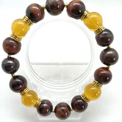 Bead Bracelet, Amber Quartz And Red Tiger Eye, 7.5 In