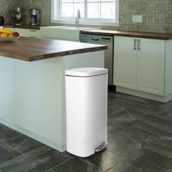 8 Gallon Step Trash Can, Stainless Steel Garbage Bin, Soft-Close Rubbish Bin with Removable Plastic Inner Bucket, Fingerprint-Proof, Lid Dustbin, Suit