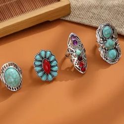 Vintage Turquoise Chakra Rings Set...