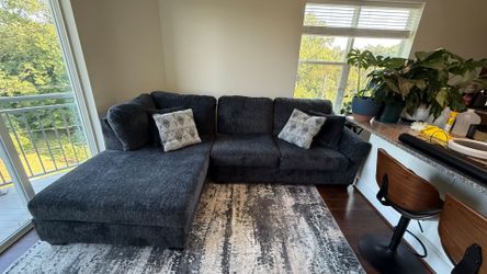 Dark Gray Fabric Sectional Sofa with Chaise