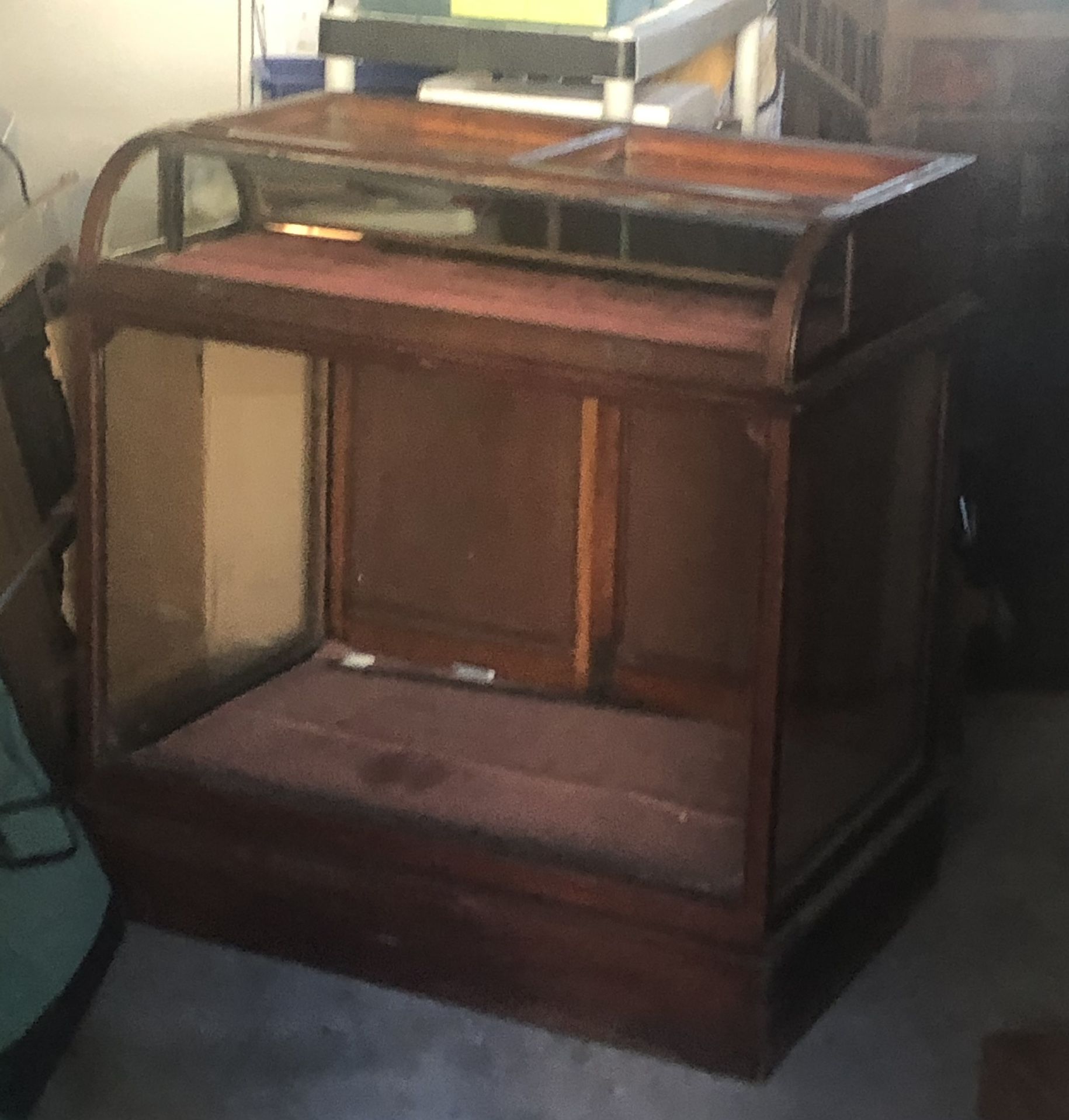 Antique Store Display Cabinet With Curved Glass 