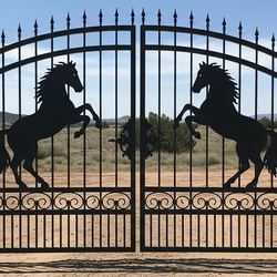 20 ft wide gate with horse design