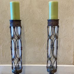 Iron And Painted Glass Candle Holders