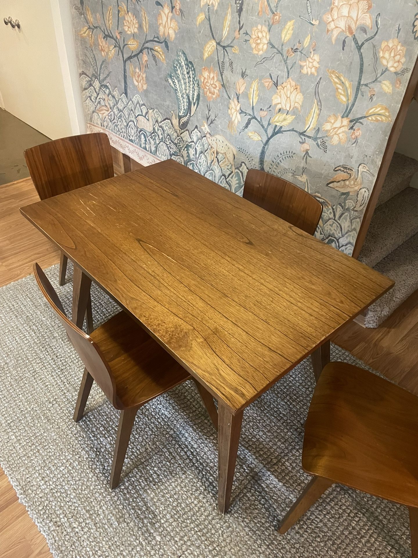West Elm Mid-Century Modern Dining Set – Solid Wood Table + 4 Matching Chairs