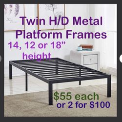  14” or 18”  or 12”  Twin Metal Heavy Duty Platform Bed Frame, Mattress Not Included 