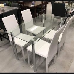 Ongoing Discount Campaign🤩 Top glass Rectangular Dining Table And White Chairs💥 Brand New ✅ Delivery Available 🚛