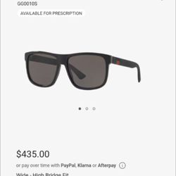 Gucci GG0010S Wide Fit Black Sunglass frames . 