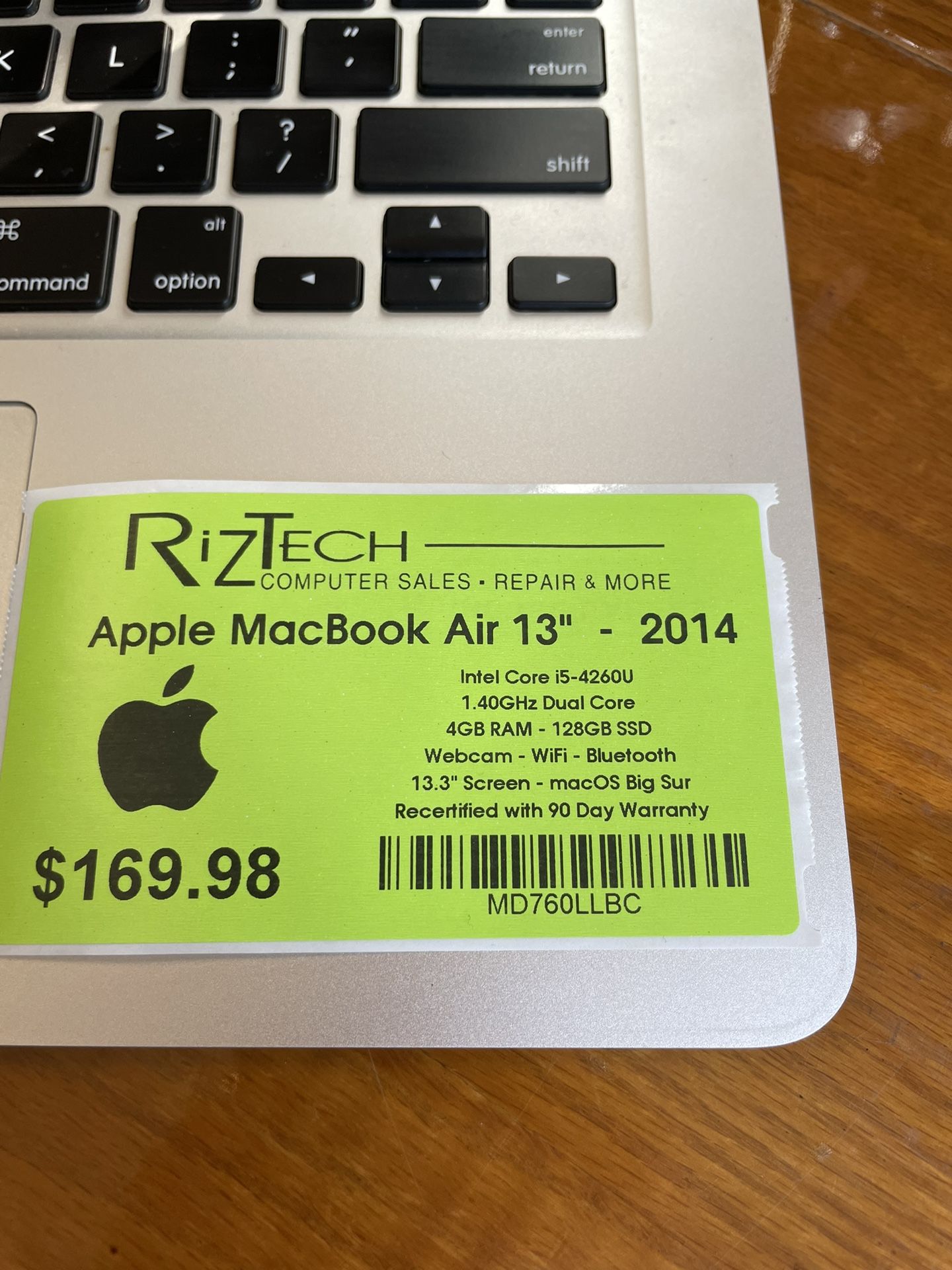 Apple MacBook Air 13" 2014 Intel Core i5-4260U 1.40GHz Dual Core 4GB RAM 128GB SSD Big Sur