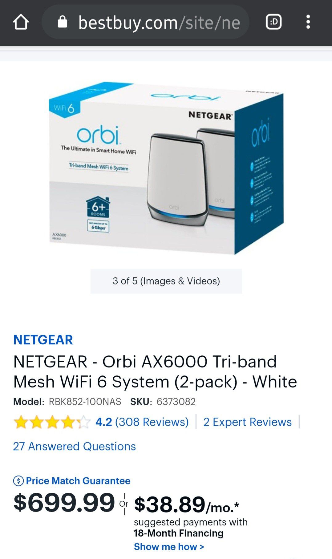 Netgear orbi Tri-band Mesh WiFi 6 System