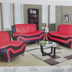 Brand New Box Financing Available Red Black Faux Leather Sofa Loveseat Chair Special
