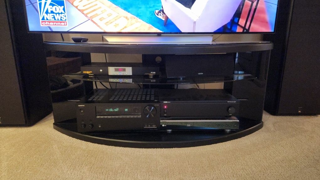 Black Wood, and Glass TV Media Stand