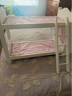 White Wood Painted Dollhouse Bunk Bed w/ Ladder & Pink Bedding set