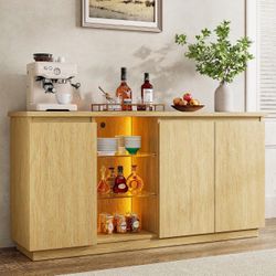 Wood Sideboard Buffet Cabinet with LED Lighting