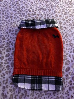 Medium/Small Red & Plaid Dog Sweater w/a small embroidered Dachshund