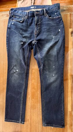 men’s old Navy slim 24/7 built in flex 34x 30 distressed darker wash stretchy