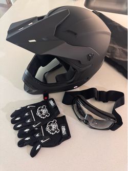 SLMOTO Youth ATV Helmet DOT Youth Kids Motocross Offroad Street Dirt Bike Helmet Motorcycle ATV Full Face Helmet with Goggles Gloves, Matte Black Medi