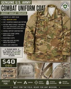 Genuine U.S. Army Combat Uniform (ACU/OCP) Coat – Medium Long – Insect Shield Treated