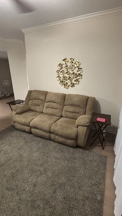 3-Seat Reclining Sofa Tan Microfiber