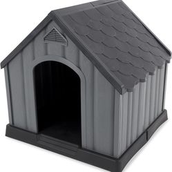 Outdoor Pet House Waterproof Dog Kennel Shelter with Slanted Roof, Gray