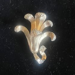 VTG Mazer Art, Deco, Gold Tone, Rhinestone Flower, Brooch Pin