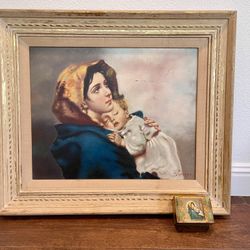 Signed Bianca Ciappa Mid-Century Italian Mother & Child Painting + Matching Box