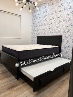 New Queen bed and trundle with 2 mattresses
