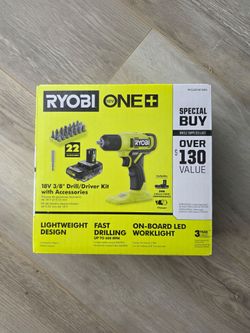 RYOBI
ONE+ 18V Cordless 3/8 in. Drill/Driver Kit with (1) 2.0 Ah Battery, Charger & 28-Piece Screwdriving Driving Bit Set