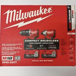 New Milwaukee 3692-22CT M18 Compact Brushless 2-Tool Combo Kit