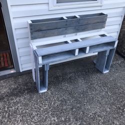 Slate Gray Stain And White Farmhouse  Bench With Back 