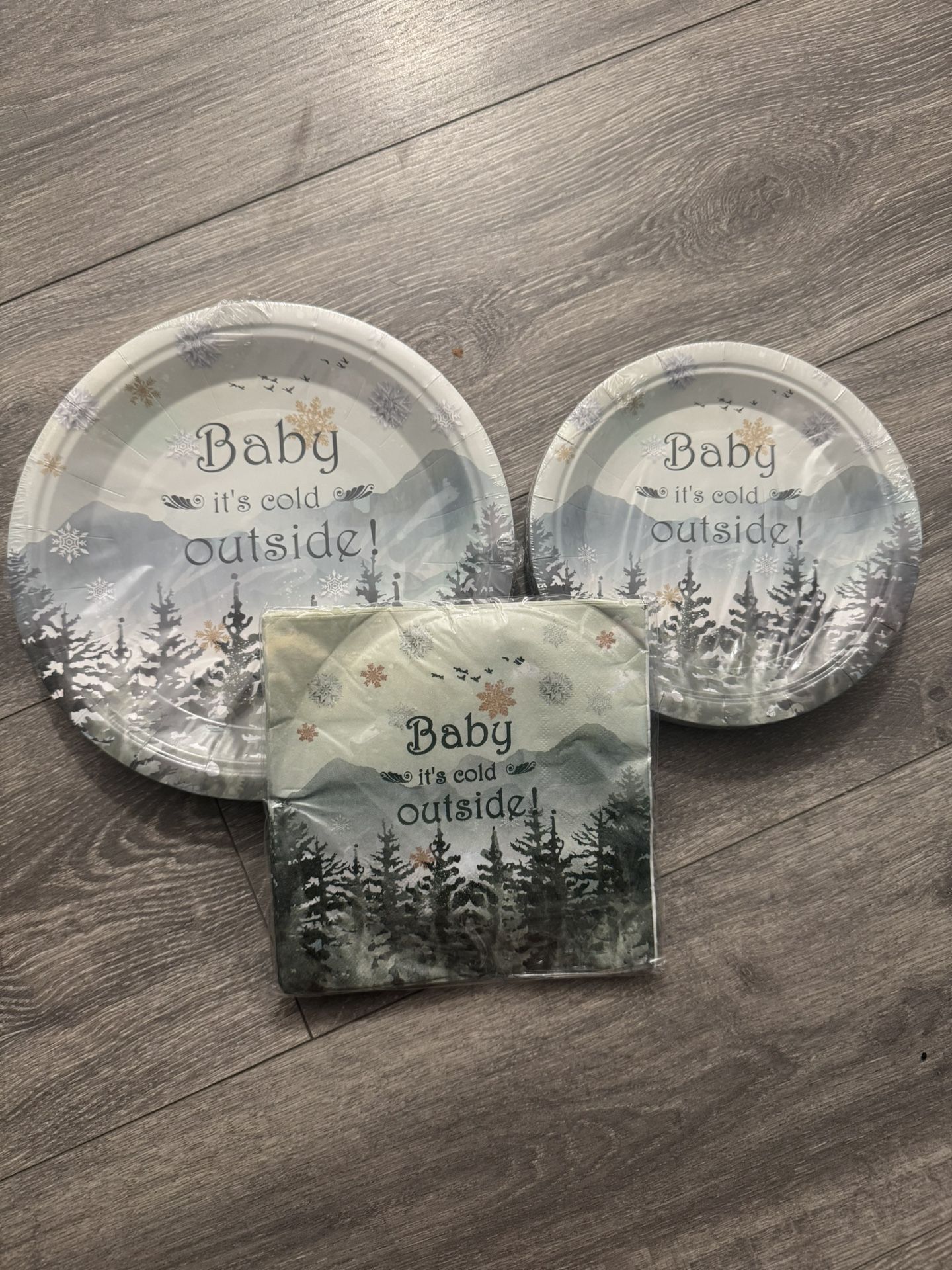Baby It's Cold Outside Baby Shower Party Supplies Winter Forest Party Tableware Set Plates Napkins for Baby Shower Birthday Christmas, Serves 24