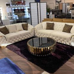 Lupino Ivory Velvet Living Room Set Sofa And Loveseat 
