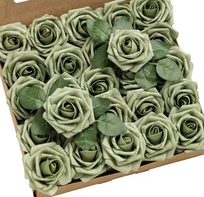 25 Count | Lings Moment Elf Sage Green Roses Wedding Bouquet Centerpiece Flower Decor ~ New
