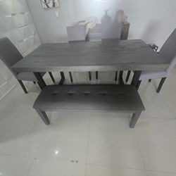 Modern Gray Dining Table Set with Chairs and Bench – $430