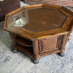 Hardwood And Glass Claw foot Coffee Table