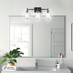 22 in. 3-Light Matte Black Industrial Vanity Light with Clear Glass shade