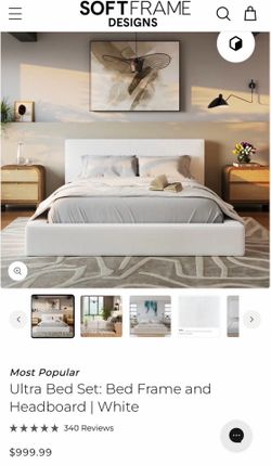 SoftFrame Ultra Bed Set - White (Frame + Headboard + Box Spring Included)