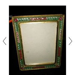 Vintage Italy Brass Micro Mosaic Floral Miniature Photo Frame Handmade 