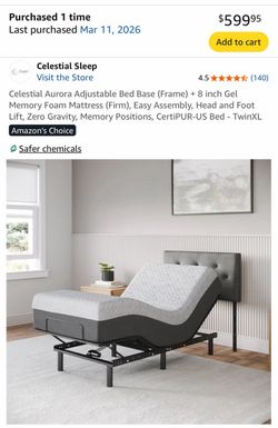Celestial Sleep Adjustable Bed Base + Mattress Twin XL