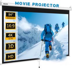 🎬 WASJOYE 84” Projector Screen 4K  | Manual Pull-Down | NEW Home Theater Movie Screen