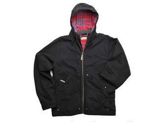 Backpacker Mens Hooded Canvas Jacket, Adult Jacket Black XXL 3XL Knit Rib Collar