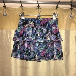 Joe Benbasset Women's Size Small Multicolor Floral Mini Skirt Elastic Waist Summer Bottoms 100% Polyester, Made in Guatemala. Fits perfect
