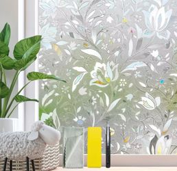 Bloss Window Privacy Film Decorative Stained Glass Window Film, Static Window Clings UV Anti Removable Privacy Film for Glass Door Heat Blocking (17.7