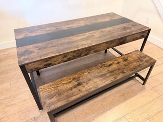 Industrial Dining Table with 2 Matching Benches & Storage Drawer