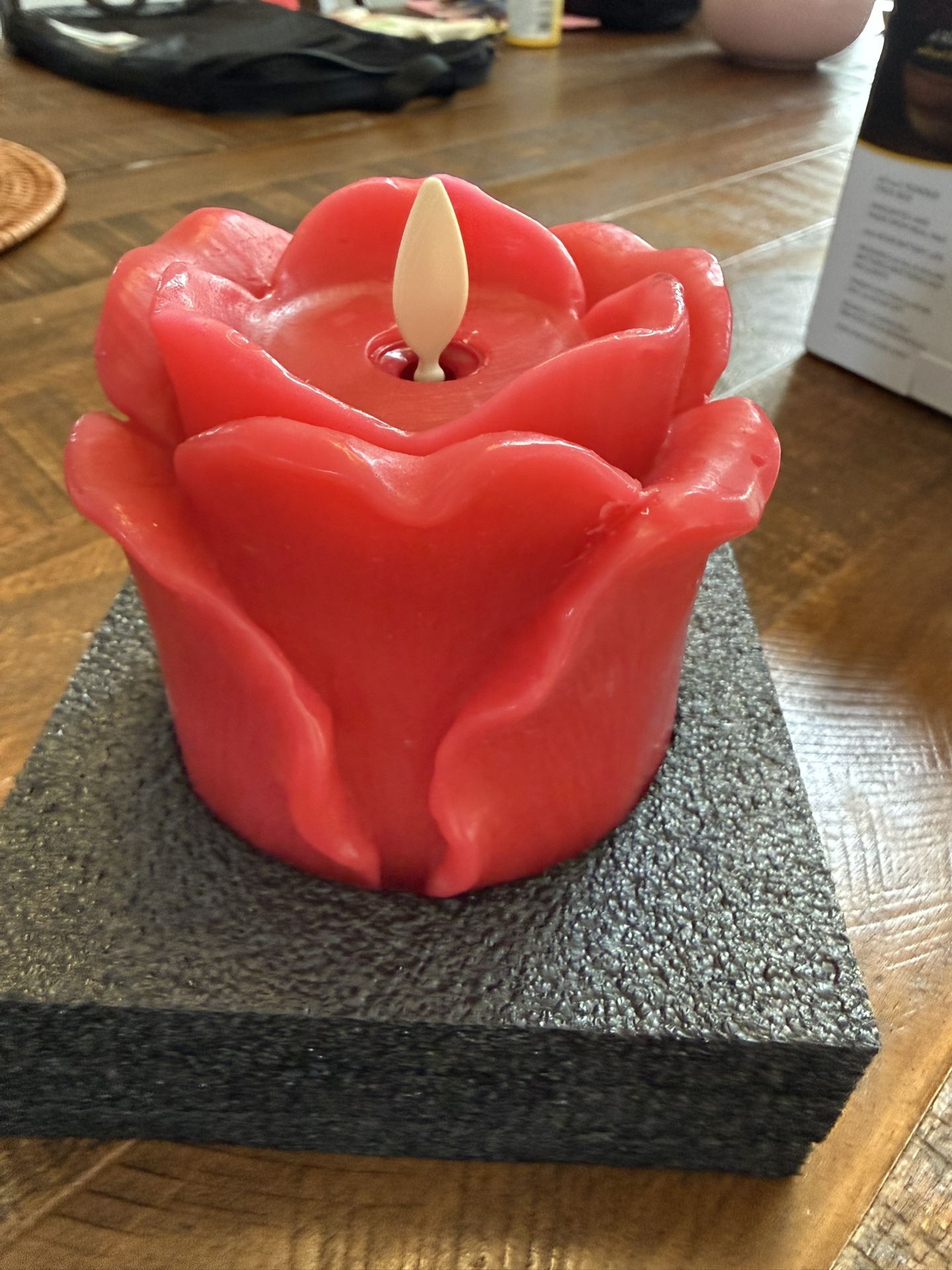 Luminara True Red Rose Flameless Candle - 3.6" x 4.3" Rosebud Pillar - Real Flame Technology w/Flickering LED Light - Perfect for Mother's Day