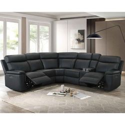 Furniture of America Joren Modern FSC Certified Leather Match Power Recline Sectional w Console USB