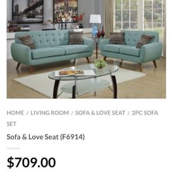 Blue Sofa And Love Seat Set 