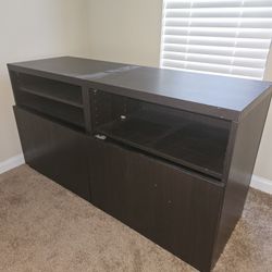 Dark Wood TV Stand With Cabinets