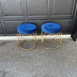2 Blue Chairs With Gold Legs