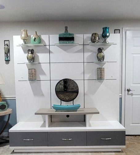 Entertainment ~ Wall Console With Etched Glass Shelves