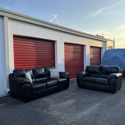 Black Leather Sofa Couch Set